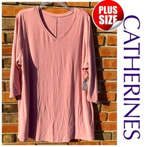 0X 14/16W Catherine’s Silk Soft V-Neck Pink Tee